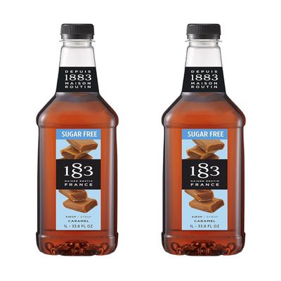 1883 Maison Routin Sugar Free Caramel Syrup, 1 Liter Plastic Bottle (Pack of 2)