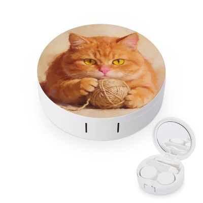 BKXHQMEDF Orange Cat Printed Travel Contact Lens Case,Portable Contact Lens Container Soak Storage Kit With Mirror for Travel Office Daily