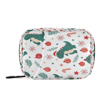 Bolaz Weekly Medicine Pill Organizer Travel Pill Case Box Holder Container Small for Vitamin Supplement-Dinosaur Christmas Pattern