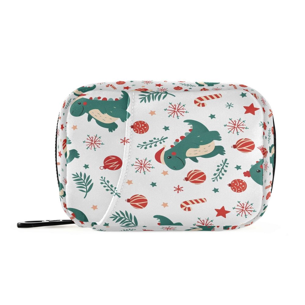 Bolaz Weekly Medicine Pill Organizer Travel Pill Case Box Holder Container Small for Vitamin Supplement-Dinosaur Christmas Pattern