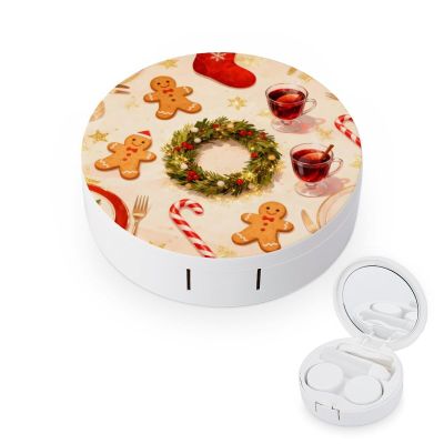 BKXHQMEDF Xmas Wreath Table Printed Travel Contact Lens Case,Portable Contact Lens Container Soak Storage Kit With Mirror for Travel Office Daily