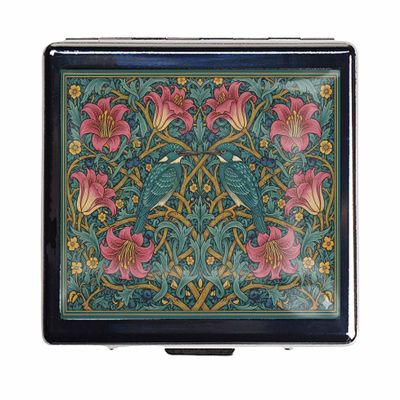Pill Organizer Box with Mirror,8 Compartment Chrome Pill Case, Pocket-Size Travel Pill Container for Vitamins, Seniors, Daily Use,Rectangle 7 Days Pill Box Pill Case (Painted Birds)