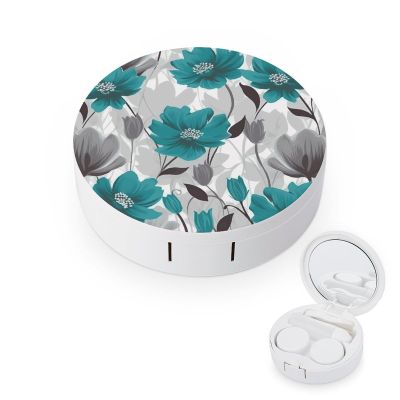 BKXHQMEDF Teal Grey Printed Travel Contact Lens Case,Portable Contact Lens Container Soak Storage Kit With Mirror for Travel Office Daily