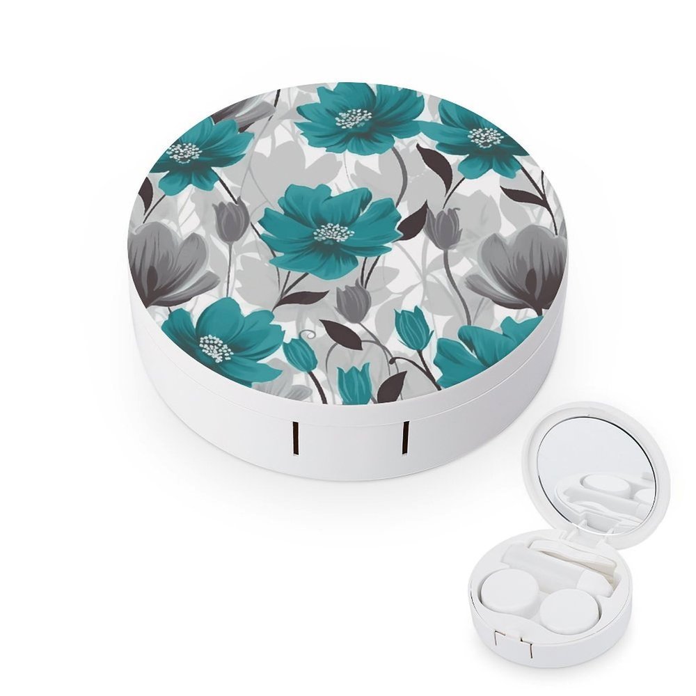 BKXHQMEDF Teal Grey Printed Travel Contact Lens Case,Portable Contact Lens Container Soak Storage Kit With Mirror for Travel Office Daily