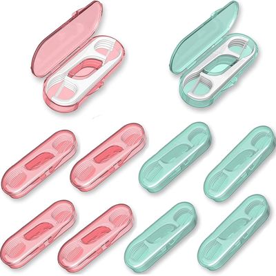10pcs One Hundred Dental Floss Travel Portable Dental Floss Box with Replacement Set, Pink and Green (10)