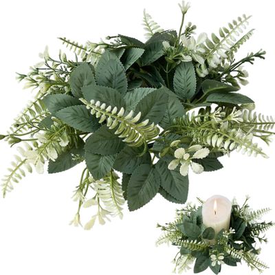 10 Inch Artificial Candle Rings Wreaths with Eucalyptus Leaves Long Lasting Low Maintenance Silk Greenery Garland for Table Centerpieces Candle Holder