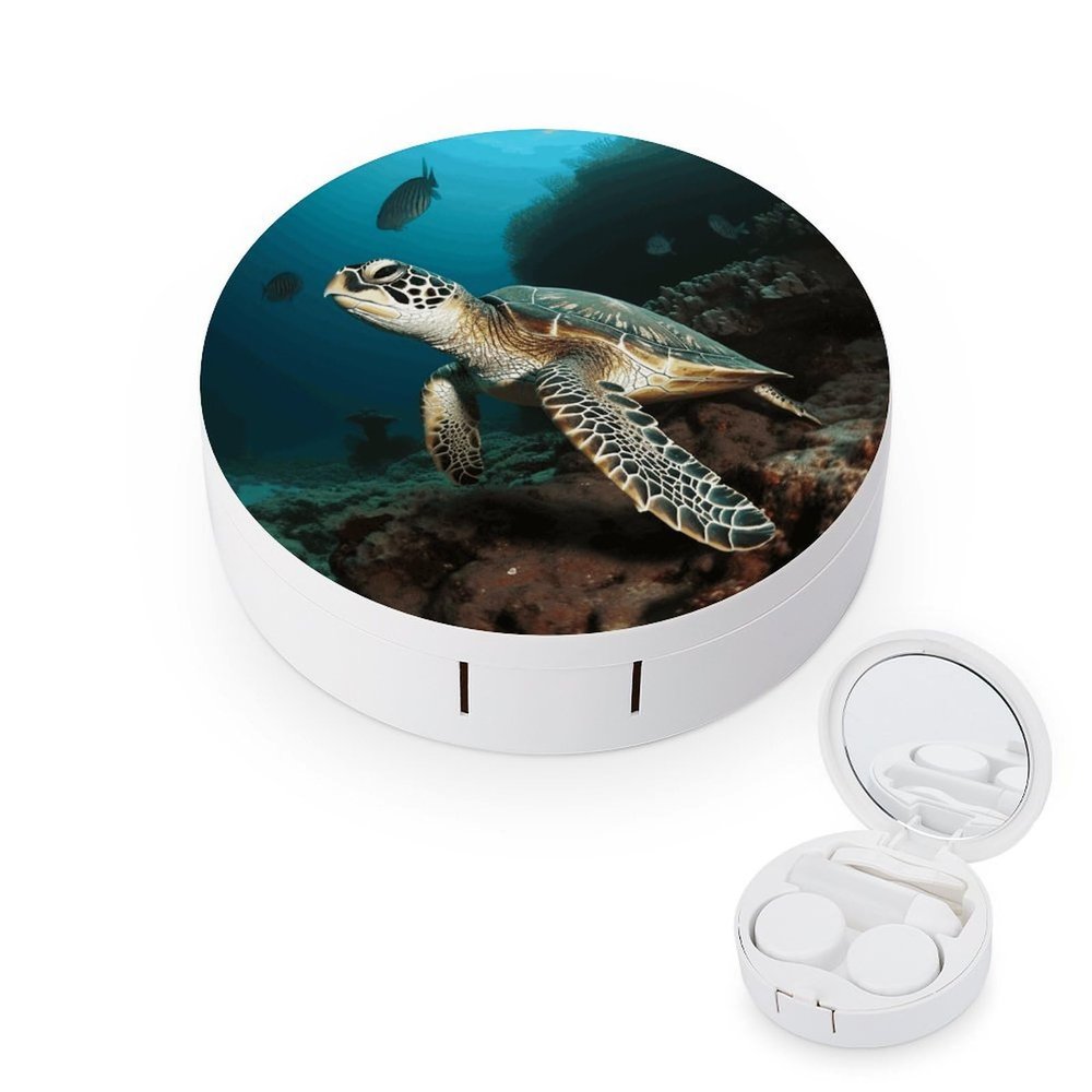 BKXHQMEDF Sea Turtle Printed Travel Contact Lens Case,Portable Contact Lens Container Soak Storage Kit With Mirror for Travel Office Daily