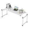 LEAQU Overbed Table with Wheels, Adjustable Height and Length, 47x16 Inches Wood Desktop, Rolling Bed Desk with Raised Baffle, Rectangular Laptop Cart for Bedroom, Living Room, Office (White) view 1