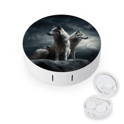 BKXHQMEDF Wolf at Night Printed Travel Contact Lens Case,Portable Contact Lens Container Soak Storage Kit With Mirror for Travel Office Daily