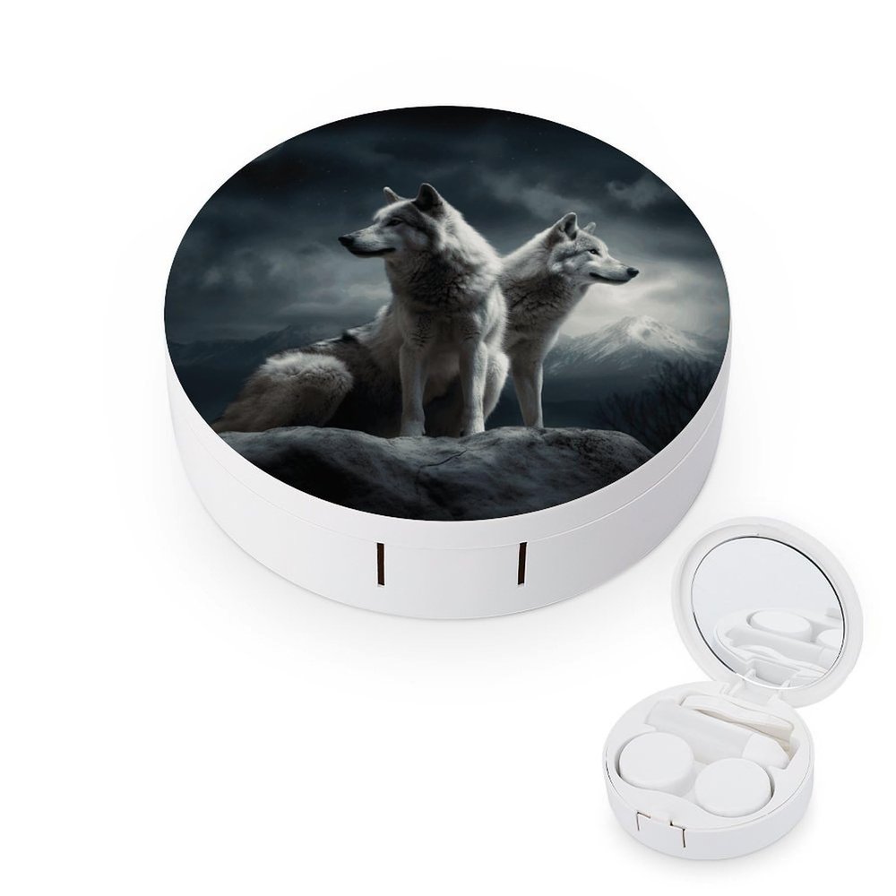 BKXHQMEDF Wolf at Night Printed Travel Contact Lens Case,Portable Contact Lens Container Soak Storage Kit With Mirror for Travel Office Daily