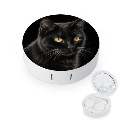 BKXHQMEDF Black Cat Printed Travel Contact Lens Case,Portable Contact Lens Container Soak Storage Kit With Mirror for Travel Office Daily