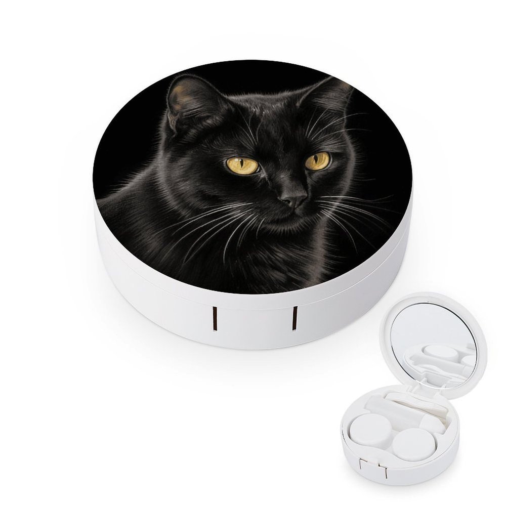 BKXHQMEDF Black Cat Printed Travel Contact Lens Case,Portable Contact Lens Container Soak Storage Kit With Mirror for Travel Office Daily