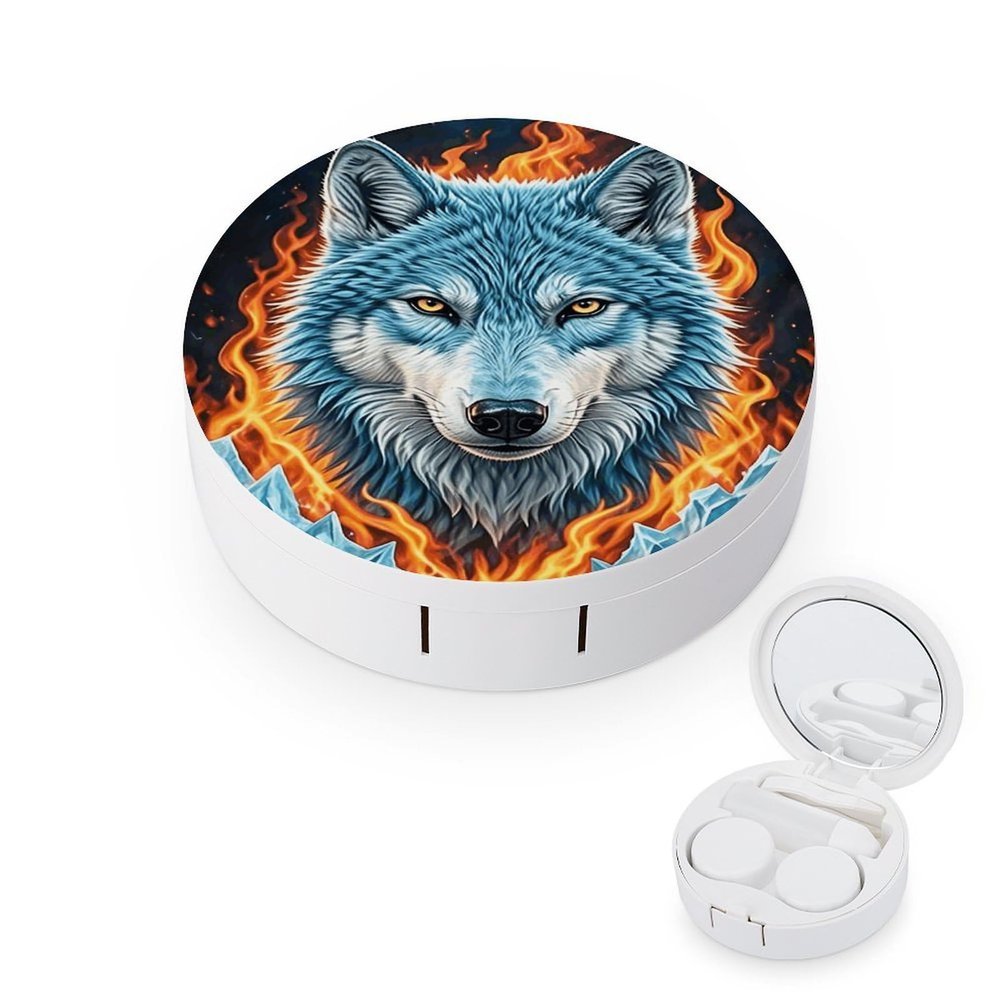 BKXHQMEDF Wolf Printed Travel Contact Lens Case,Portable Contact Lens Container Soak Storage Kit With Mirror for Travel Office Daily