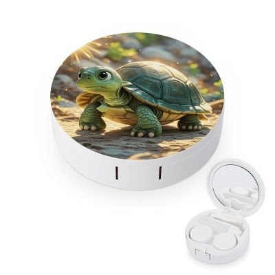 BKXHQMEDF Turtle in The Sun Printed Travel Contact Lens Case,Portable Contact Lens Container Soak Storage Kit With Mirror for Travel Office Daily
