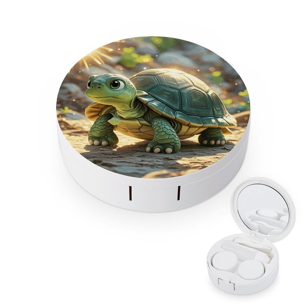 BKXHQMEDF Turtle in The Sun Printed Travel Contact Lens Case,Portable Contact Lens Container Soak Storage Kit With Mirror for Travel Office Daily