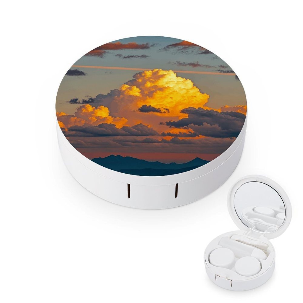 BKXHQMEDF Orange Sky Printed Travel Contact Lens Case,Portable Contact Lens Container Soak Storage Kit With Mirror for Travel Office Daily