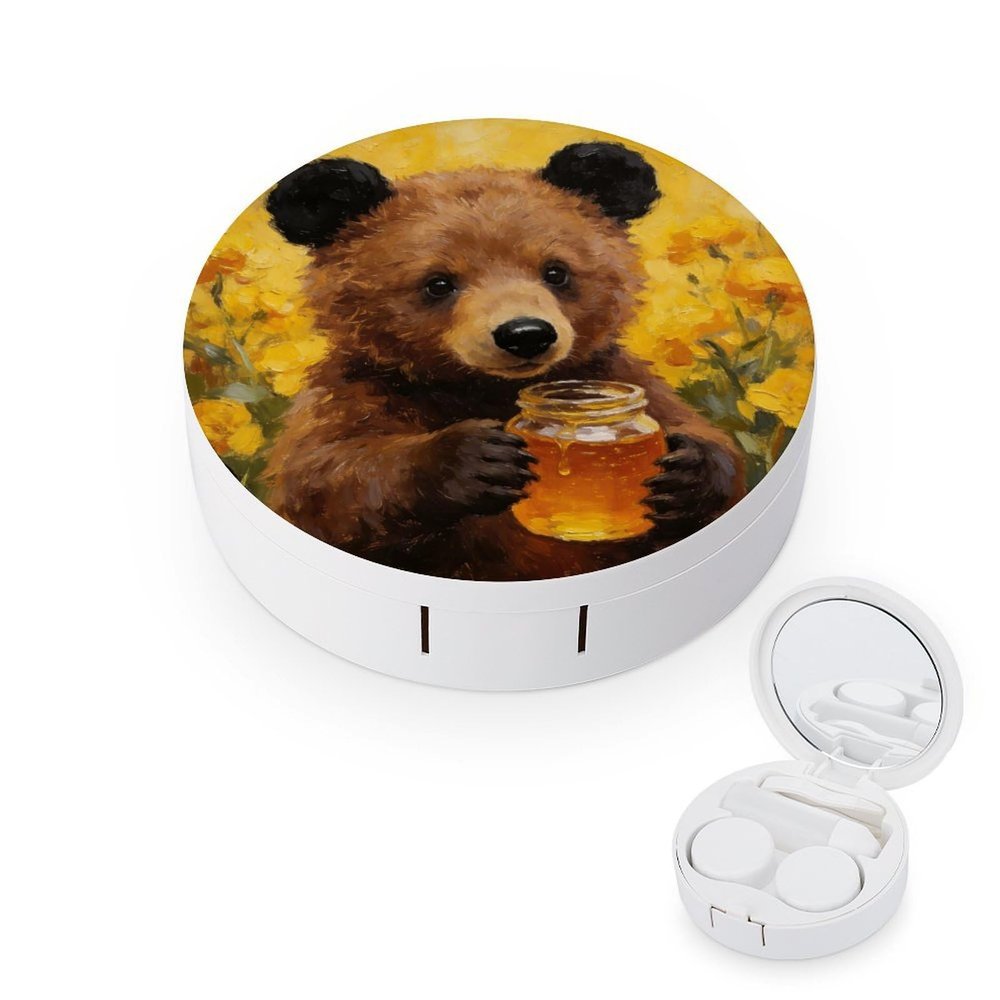 BKXHQMEDF Honey Bear Printed Travel Contact Lens Case,Portable Contact Lens Container Soak Storage Kit With Mirror for Travel Office Daily