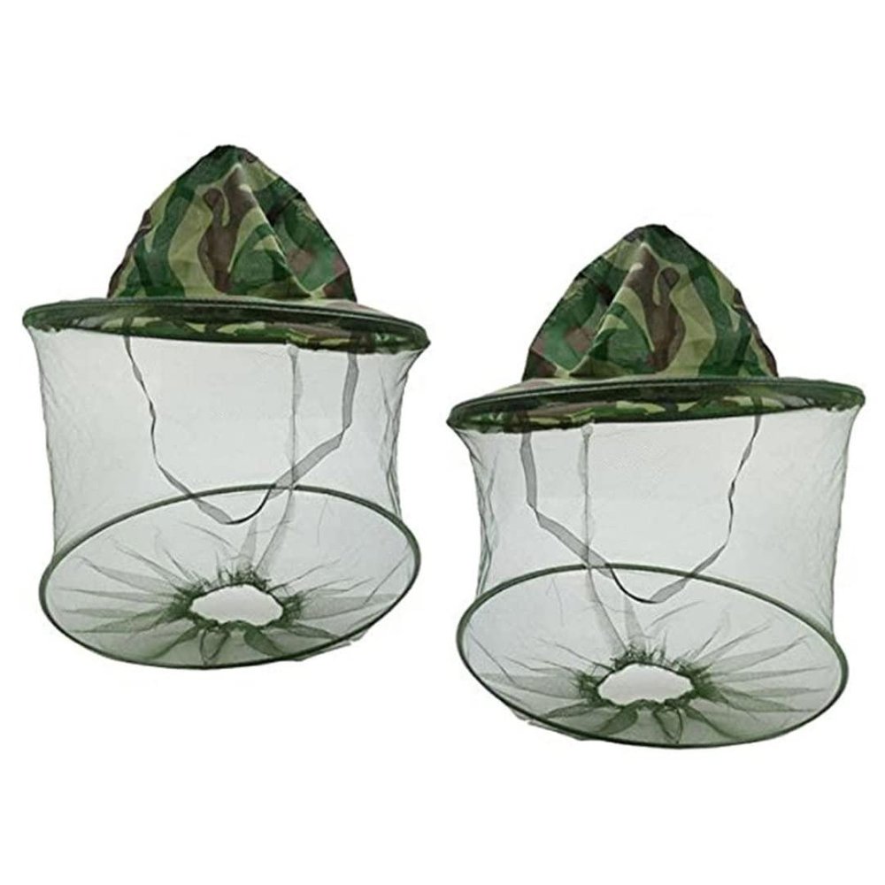 Beekeeper Mask - Beekeeper Hat Veil Mask Anti Bee Mosquito Bug Fly Hat Face Protection Equipment with Net Mesh for Outdoor Fishing Camouflage 2PCS