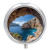 Arch in Mallorca Spain Round Metal Pill Box, 3 Compartments Portable Pill Case Mini Medication Organizer Travel Medication Holder to Hold Vitamins, Medication, Fish Oil view 1