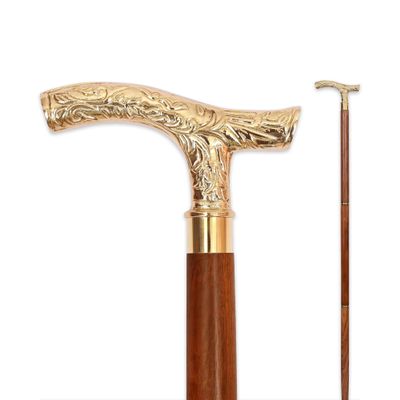NAUTICAL CASTLE Vintage Brass Walking Stick Handmade Victorian Wooden Cane with T-Shape Solid Brass Handle Foldable Antique Style Collectible Walking Cane for Men Women and Seniors