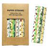 100 Pcs Mixed 10 Styles Wild Charm Paper Straws, Forest Woodland Jungle Green Brown Black Tree Leaf Birch Wood Grain Bamboo Palm Cactus Flower Party Drinking Straws, Safari Picnic BBQ Cake Pop Sticks view 1