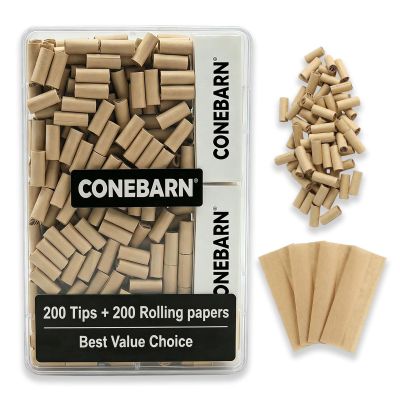 200 Pre-Rolled Tips & 200 Rolling Papers 1 1/4 Size (76x43mm) Kit - Unbleached Natural Rolling Combo in Crush-Proof Clear Storage Box - Perfect 1:1 Ratio, 4 Packs of 50 Sheets