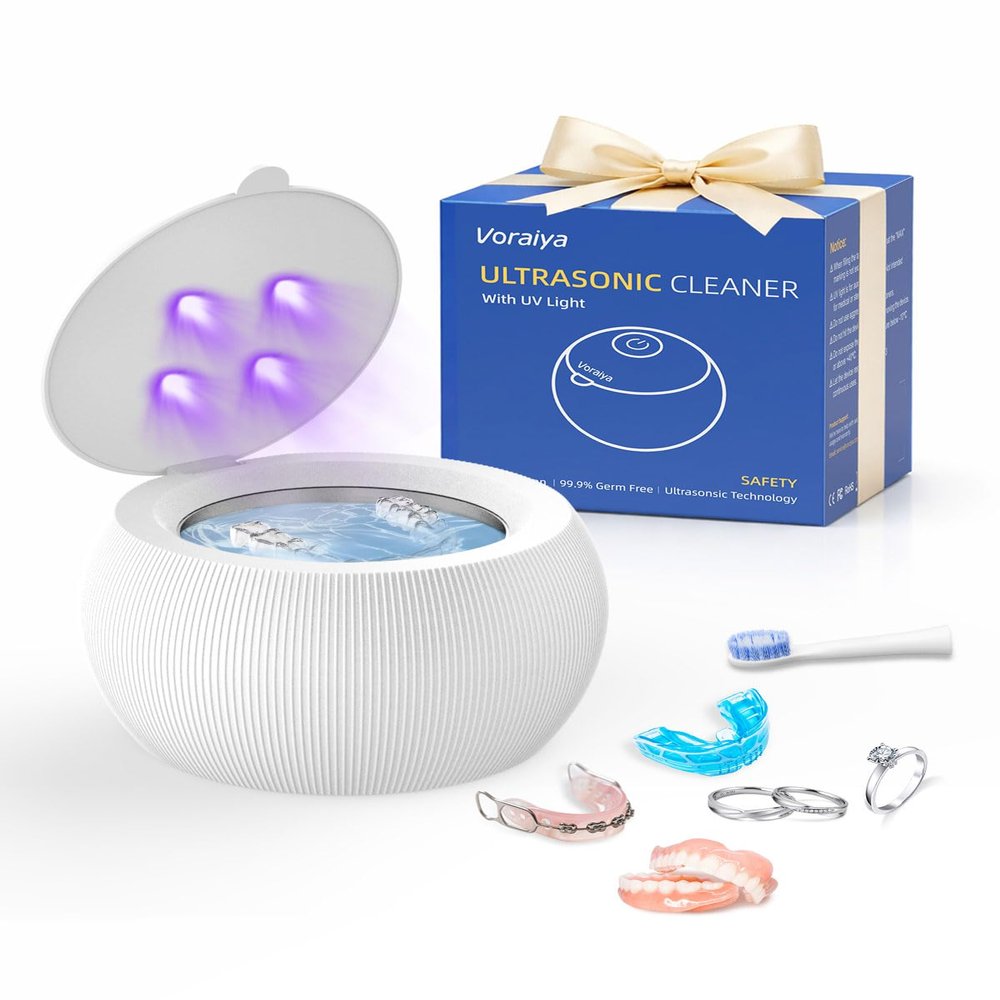 Voraiya Gentle Deep Dental Cleaning Pod Ultrasonic Retainer Cleaner With UVCMouth Guard Retainer Cleaner Machine for Dentures, Aligner, Braces, Home & Personal Use One Button Elder-Friendly