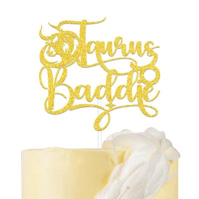 Taurus Baddie Cake Topper Taurus Birthday Party Decoration Big Taurus Energy Cake Decoration Gold Glitter