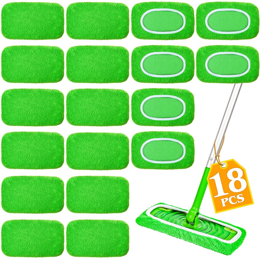 18-Pack Reusable Mop Pads Compatible with Swiffer Sweeper Mop - 100% Coral Fleece Washable Refills - Microfiber Dry & Wet Sweeping Cloths for Multi-Surface/Hardwood Floor Cleaning