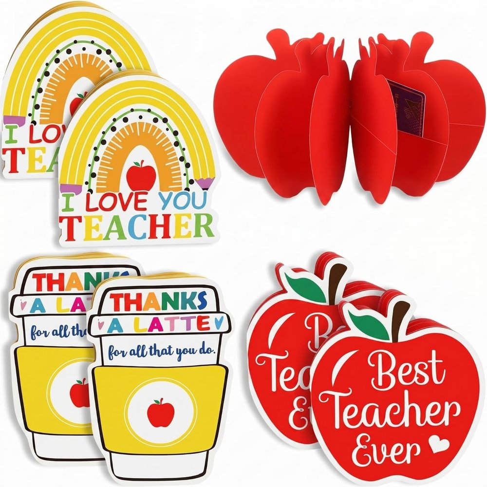 6 Sets Teacher Gift Card Holders Thank You Teacher Card Holder Money and Gift Cards Sleeves with 5 Slots for Teachers Appreciation Week End of Year Preschool Kindergarten Graduation Gifts