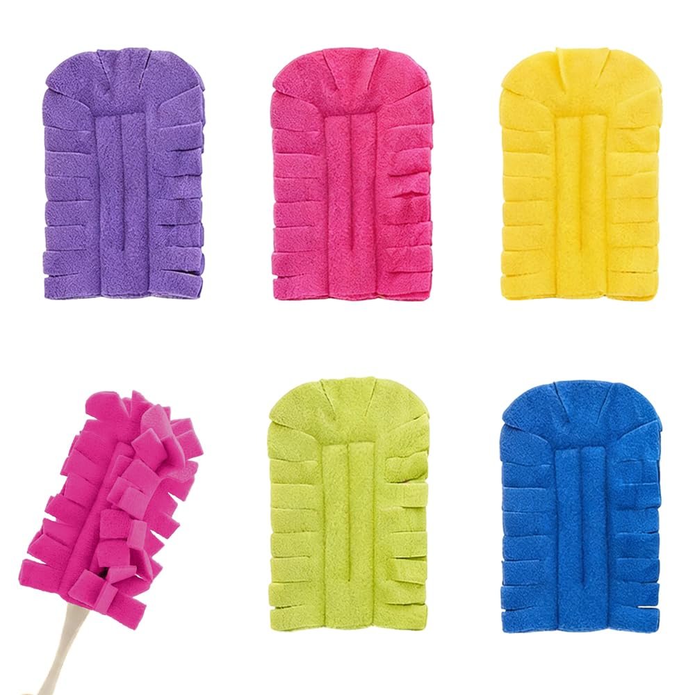 5 Pieces Reusable Fleece Duster with Handle, 2026 Upgrade 360 Washable Heavy Duty Duster Pads, Reusable Dusting Refills, Multi Surface Cleaning Pads Tools for Home, Window, Car, Furniture (5)