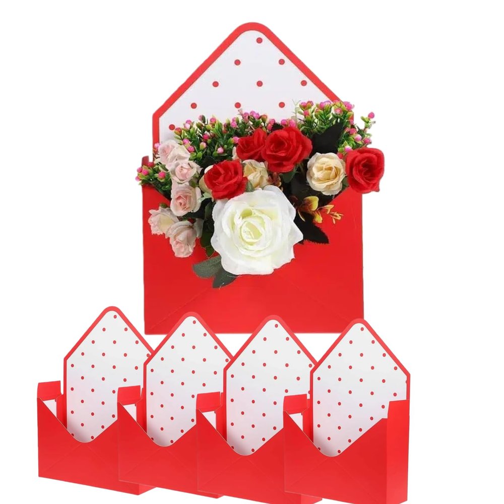4 Pcs Valentine Envelope Boxes4 Pcs, 2026 New Valentine Envelope Gift Box, Hand Folding Flower Storage Box for Festival Party Decoration (Red)