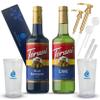 Jimoco Barista Set Torani Lime & Blue Raspberry Syrups (25.4 oz Each) with 2 Jimoco Syrup Pumps, Reusable Cups, Straws & Stirrers Coffee, Italian Soda & Cocktail Flavoring Kit view 1