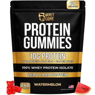 BuiltCore Whey Isolate Protein Gummies 10g Per Serving 240 Count (2 Month Supply) Sugar Free High Protein Snack Low Carb & Gluten Free for Men & Women