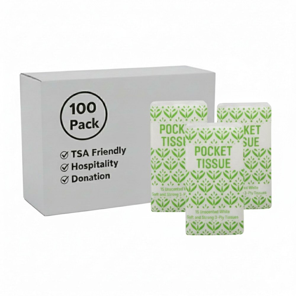 100 Pack 4.5L Unscented White Pocket Tissues (15 Tissues per Pack) 1,500 Tissues Total for Handbag, Coat Pocket, Commute & Travel
