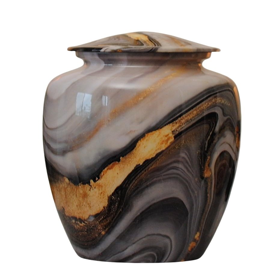 Ocean Swirl Cremation Urn for Human Ashes: Green, Gray, Blue, Golden Design | Handcrafted Adult Memorial Urn | Large 10.5" (Grey)