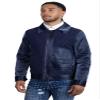 Barabas Men's Solid Color Embroidered Shiny Bomber Jacket 5C01 Navy 2X-Large view 1