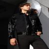Barabas Men's Solid Color Embroidered Shiny Bomber Jacket 5C01 Navy 2X-Large view 2