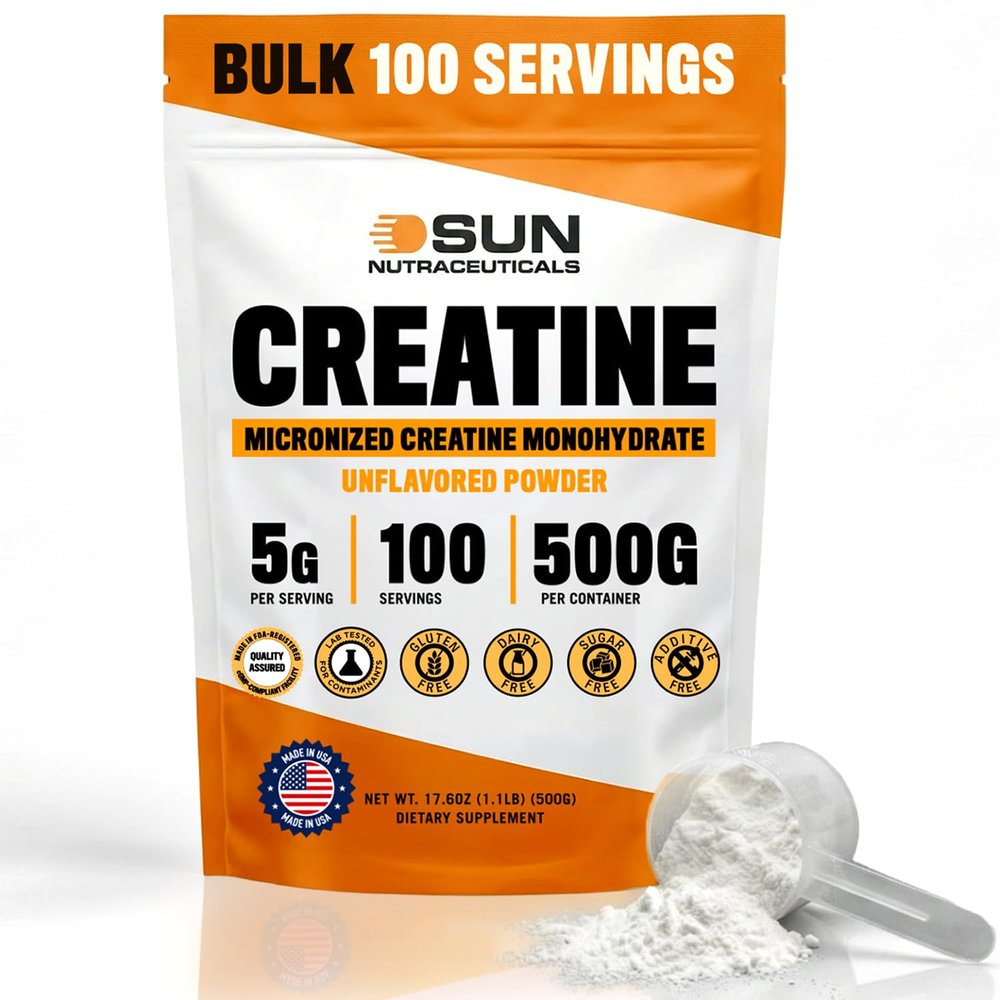 Micronized Creatine Monohydrate Powder 500g (1.1lbs,100 Servings) Bulk Creatine Powder Supplements, 5g per serv, Unflavored, Third Party Tested, Supports Muscle Strength for Men & Women
