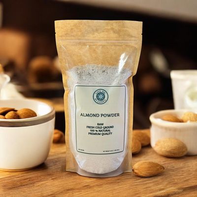 Raw Cold-Ground Almond Powder. Freshly milled