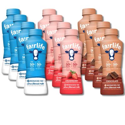 Fairlife Ultra-Filtered Milk Variety Pack, 12 x 14 fl oz Bottles Lactose-Free Reduced Sugar Milk (Chocolate, 2% Reduced Fat Original, Strawberry 4 Each), Custom Assortment Packed by VITANEST