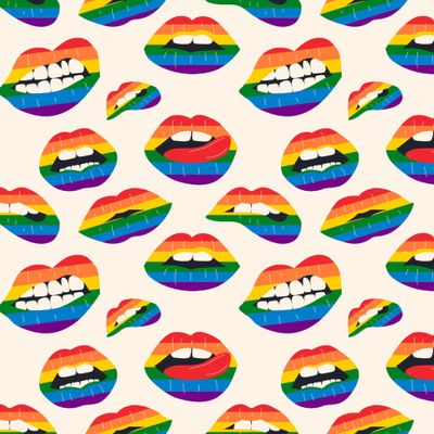 Rainbow Color Lipstick Bighting Lip Pattern Edible Image Photo Cake Border Strips 3 Pre Cut Strips Per Sheet 2.6 x 10.5"