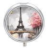 Small Oil Painting Eiffel Tower Pill Box 3 Compartments Pill Case Portable Travel Medicine Organizer Round Mini Medicine Container Holder Fits in Pocket for Vitamin Fish Oil view 1