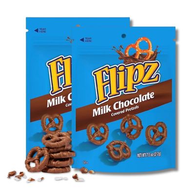 Flipz Fudge Covered Pretzels - Pack of 2 - Milk Chocolate - 7.5 oz. Bags