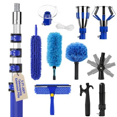 26FT Light Bulb Changer for High Ceilings with 5-20FT Heavy Duty Extension Pole,High Ceiling Fan Duster Extendable Reusable Cobweb,Feather,Window Cleaning Squeegee Kit for Home & House,Interior Roof