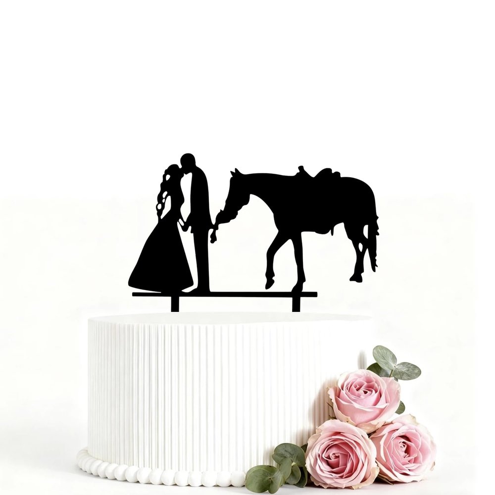 Wedding Cake Toppers Bride And Groom Farmer Southern Style Cake Decor Rustic Horse Wedding Cake Topper Black Silhouette