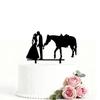 Wedding Cake Toppers Bride And Groom Farmer Southern Style Cake Decor Rustic Horse Wedding Cake Topper Black Silhouette view 1