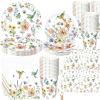 Layhit 202 Pcs Floral Hummingbird Party Decoration Serve 50 Wildflower Hummingbird Butterfly Paper Plates Napkins Cups Tablecloth for Garden Picnic Baby Shower Birthday Wedding Spring Party view 1