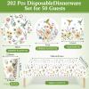 Layhit 202 Pcs Floral Hummingbird Party Decoration Serve 50 Wildflower Hummingbird Butterfly Paper Plates Napkins Cups Tablecloth for Garden Picnic Baby Shower Birthday Wedding Spring Party view 3