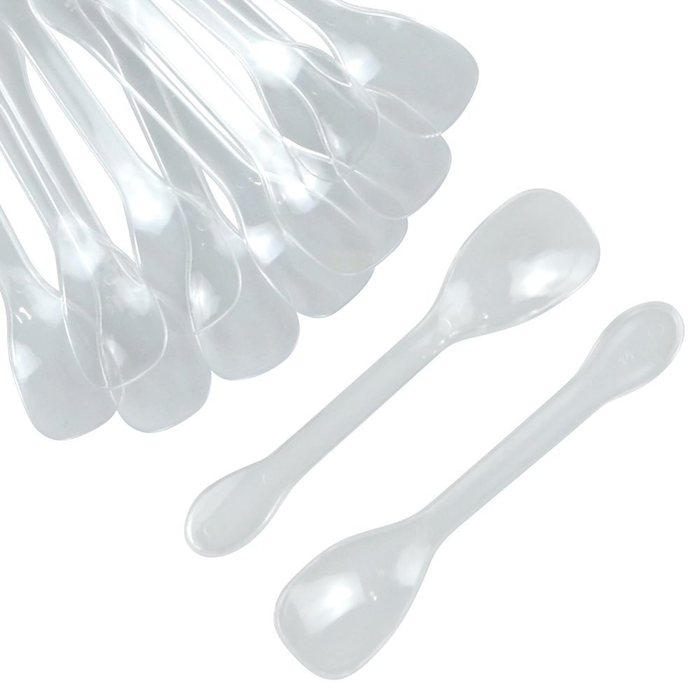 100 Pieces Plastic Caviar Spoons, Small Disposable Dessert Spoons for Sampling, Tasting, Ice Cream Cup, Party Supplies (100, Clear)